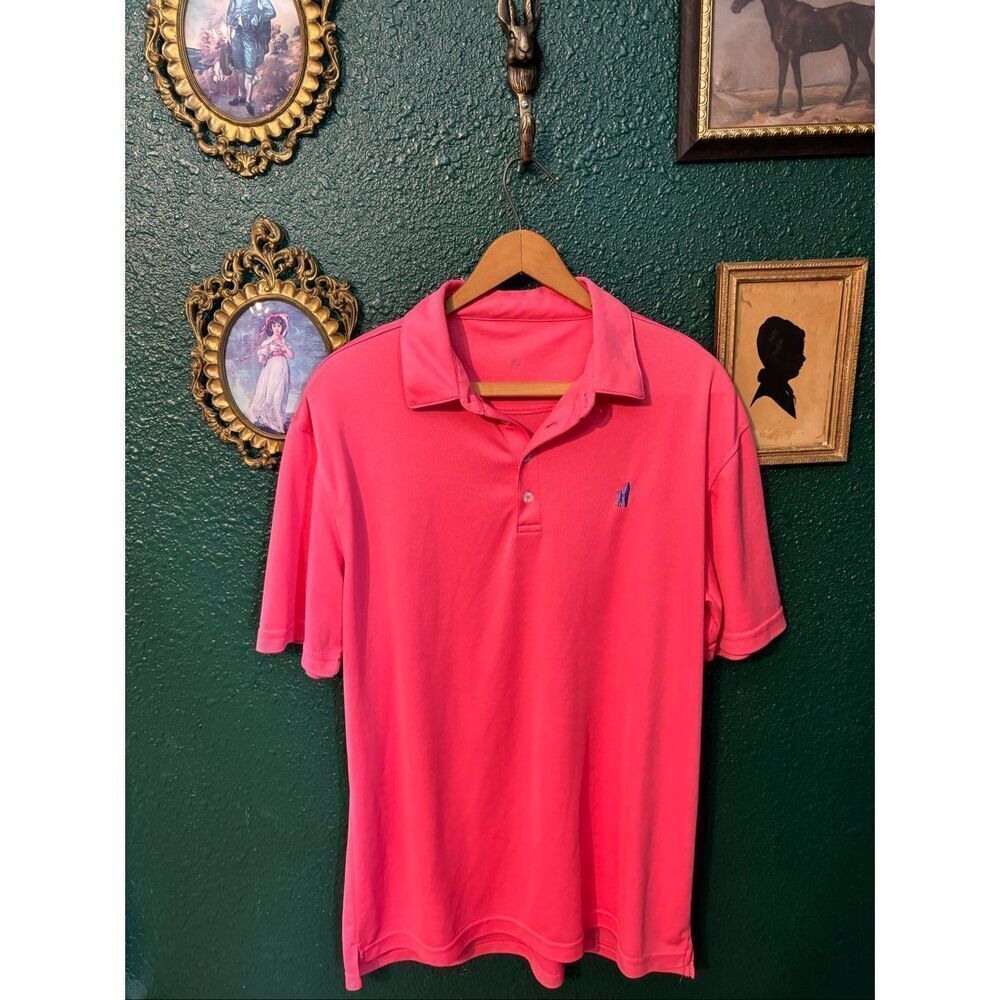 Johnnie-O Blue Performance Polo Size Large Pink